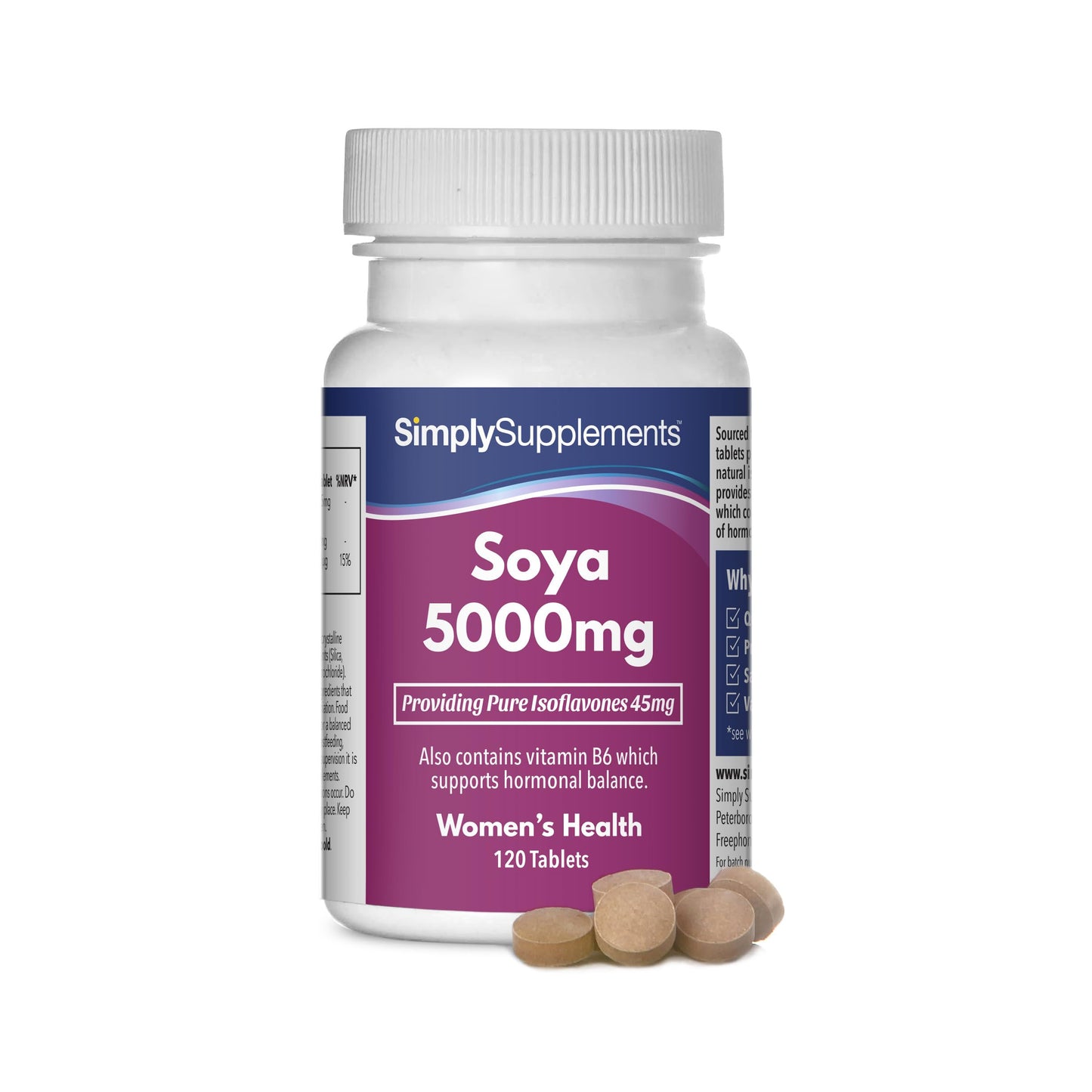 SOYA Isoflavones 5000mg | Supports Hormonal Balance with Vitamin B6 | Potent Daily Formula | Vegan and Vegetarian Friendly | 120 Tablets = 2 Months' Supply | Manufactured in The UK