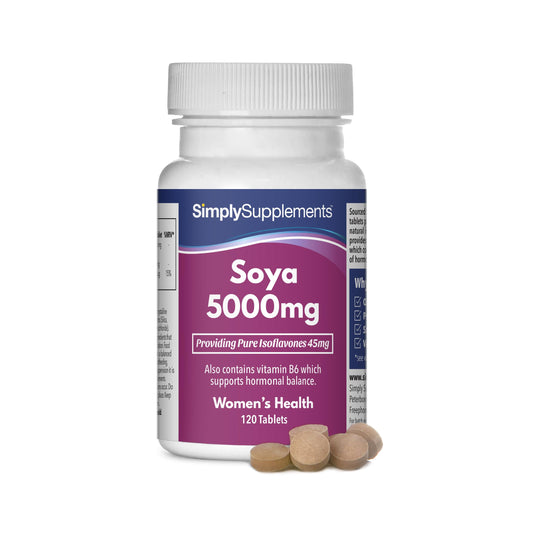 SOYA Isoflavones 5000mg | Supports Hormonal Balance with Vitamin B6 | Potent Daily Formula | Vegan and Vegetarian Friendly | 120 Tablets = 2 Months' Supply | Manufactured in The UK