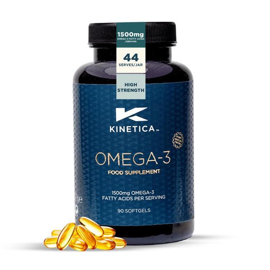 Kinetica Sports Omega-3 Fish Oil | 1500mg Omega-3 Fatty Acids, 1000mg EPA & 500mg DHA/Serve, 45 Servings/90 Capsule Pack | 2 Capsules/Day | Reduces Muscle Soreness with Anti-Inflammatory Properties