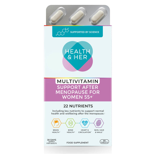 Health & Her Multivitamin Support After Menopause for Women 55+ - Supplements for Women - Nutrition and Wellbeing Support - 1 Month Supply, 60 Tablets - Vegan & Gluten Free