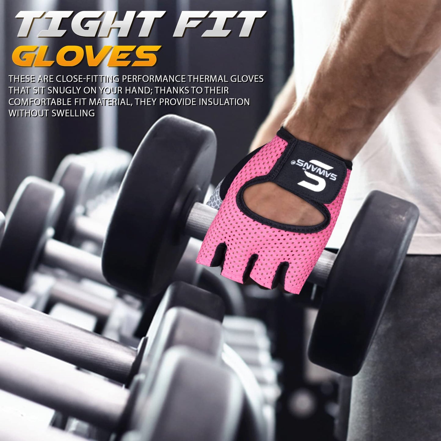 SAWANS Gym Gloves for Men & Women Weight Lifting Fitness Gloves Breathable Ladies Gloves Training Non-Slip Silicone Padded Palm Grip Protection Exercise Workout Cycling Pull ups Microfiber (Pink, M)