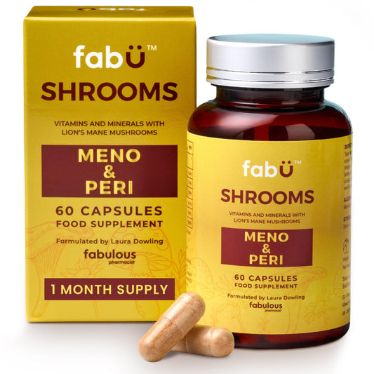 fabÜ Shrooms MENO & PERI - Lion's Mane Mushroom & Magnesium Supplements for Women During Menopause - Natural Perimenopause Support - Hormone Balance & Energy Support (60 Capsules)