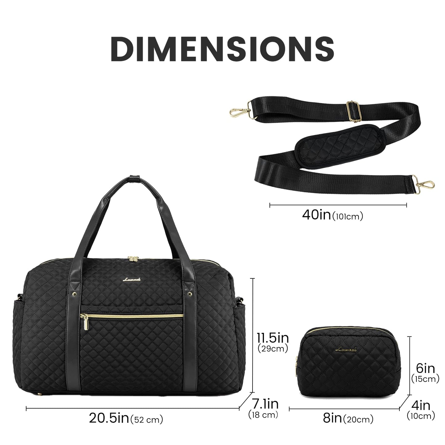 LOVEVOOK Travel Duffle Bag for Women, Weekend Overnight Bags with Cosmetic Bag, Large Waterproof Ladies Holdall for Hospital Maternity Gym, Carry On Flight Womens, Black