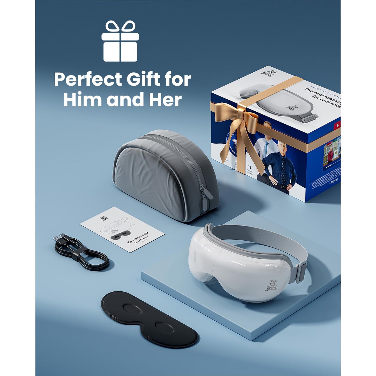 Bob and Brad EyeOasis 3 - Eye Massager with Heat and Cooling for Migraines, Electric Sleep Eye Mask with Music for Puffy & Dry Eyes, Dark Circles, Eye Strain Relaxation, Gifts for Women/Men