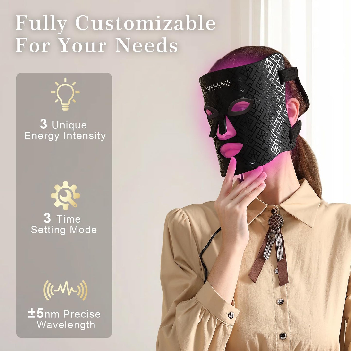 Lovsheme LED Face Mask - FDA Approved Enhance Red Light Therapy Mask for Acne, Wrinkles, and Skin Rejuvenation - Professional Grade Home Skincare - 3 Light Modes & Timing Settings, Eye Protection