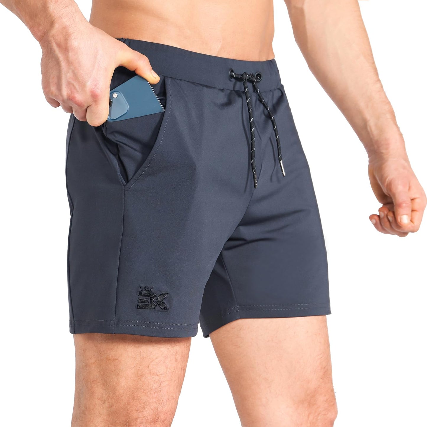 BROKIG Mens Stretch Gym Shorts, Lightweight Running Sport Training Workout Fitness Short Slim with Zip Pocket (XL,Dark Grey)