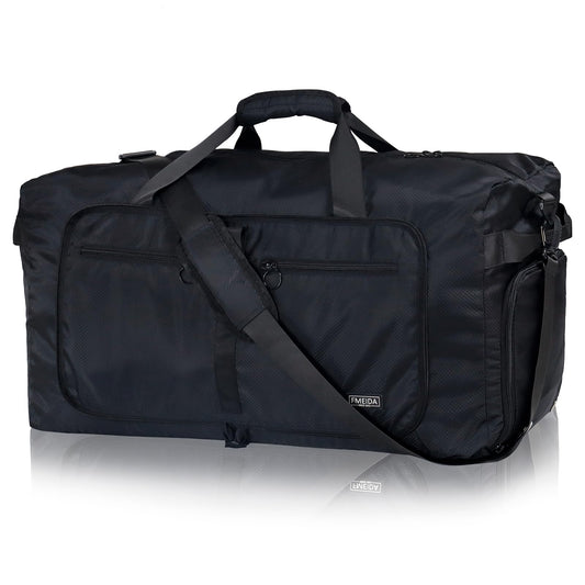 Fmeida 65L Foldable Travel Duffle Bag, Lightweight Waterproof Weekend Luggage with Shoes Compartment, Large Overnight Holdall Tote, Black