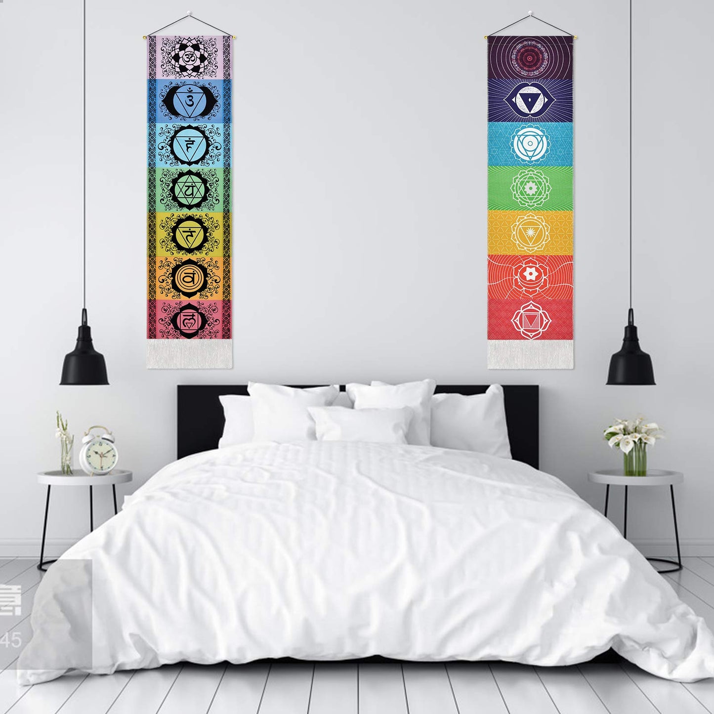Yugarlibi 2 Pack Chakra Wall Hanging with Tassels, Meditation Yoga Tapestry, Mandala Wall Tapestry for Bedroom and Living Room - 130x32cm