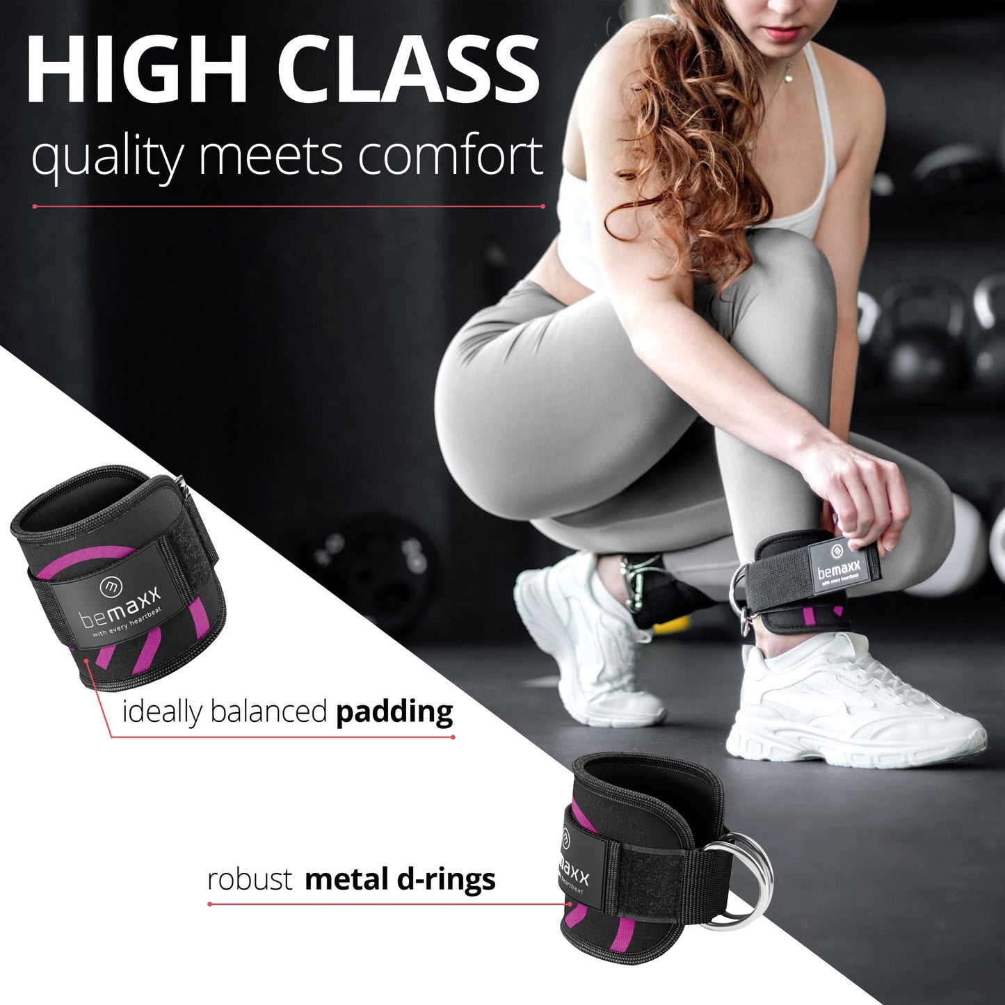 Ankle Straps Set for Cable Pulley Machine + Training Guide - 1 Pair One-Size Padded Foot Cuffs with Fastener for Workout | Leg Butt Glute Gym Fitness Sport Equipment, Women Men Footstrap Bodybuilding