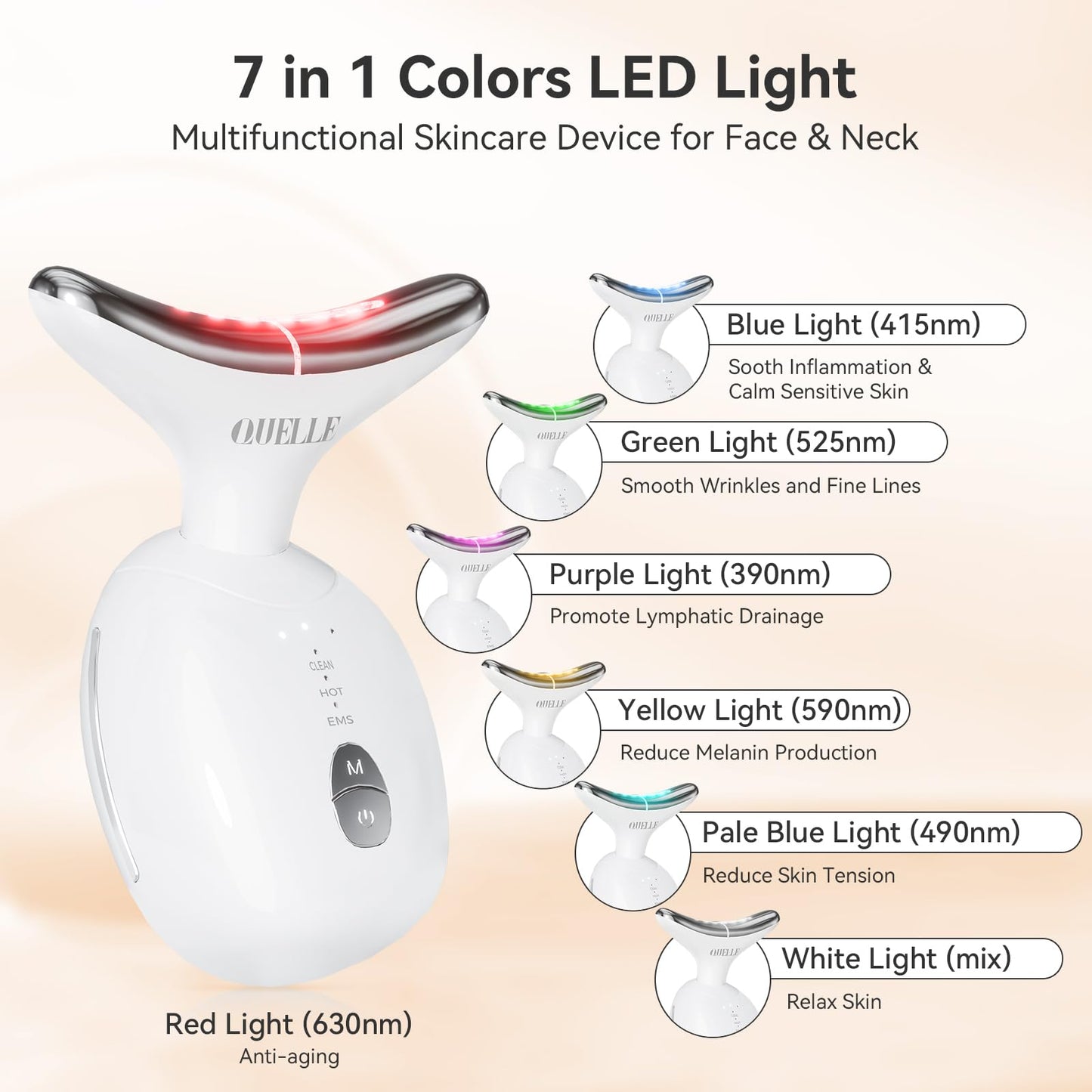 QUELLE 7-Color Face & Neck Massager – Anti-Aging Device (AM-816)