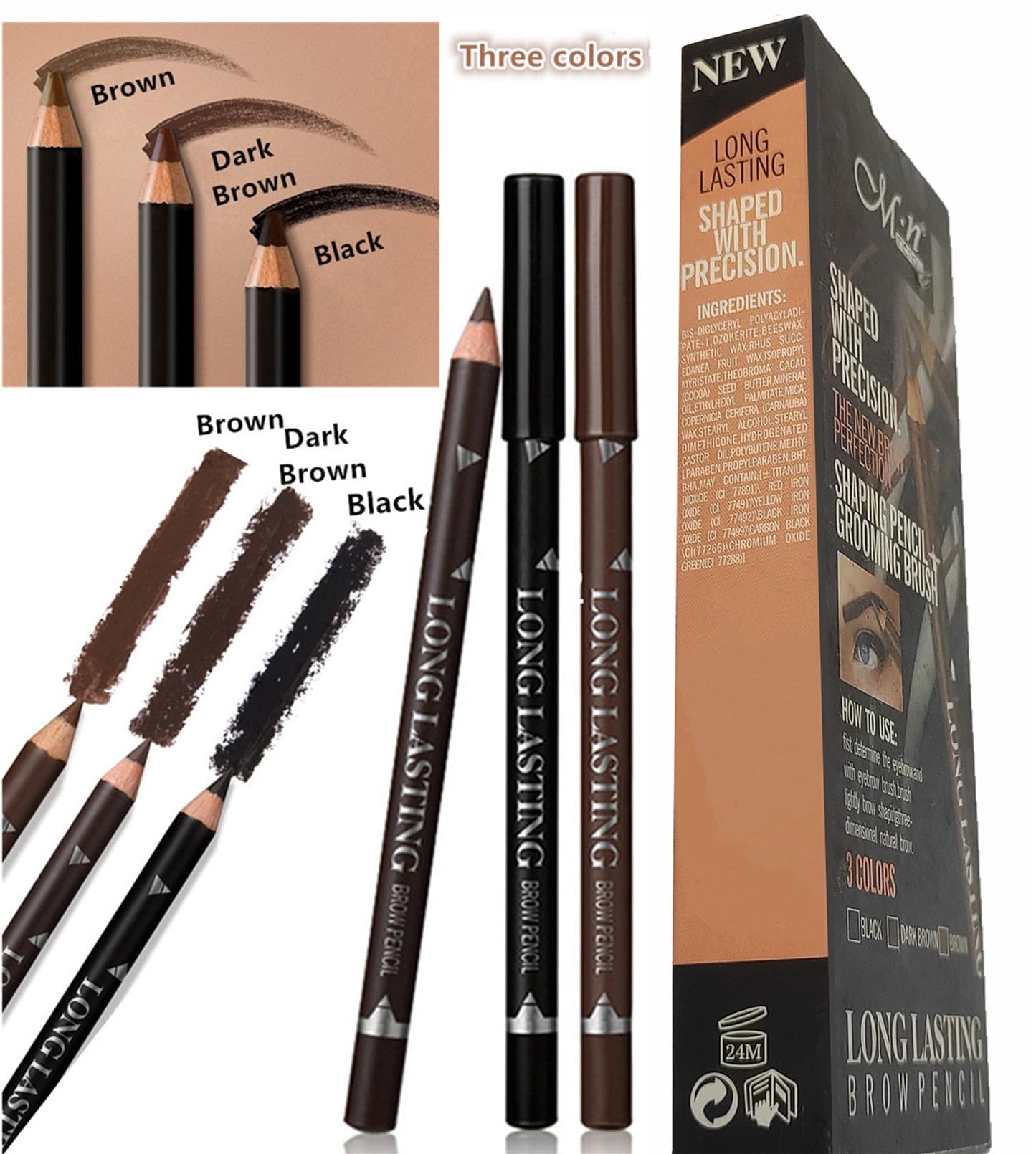Go Ho 6 PCS Eyebrow Eye Liner Pencil Set,Easy to Color Waterproof Eyebrow Pencil,Professional Long-lasting Eyeliner Makeup Brow Tint Pen,3 Colors(Black,Light Brown,Dark Brown)