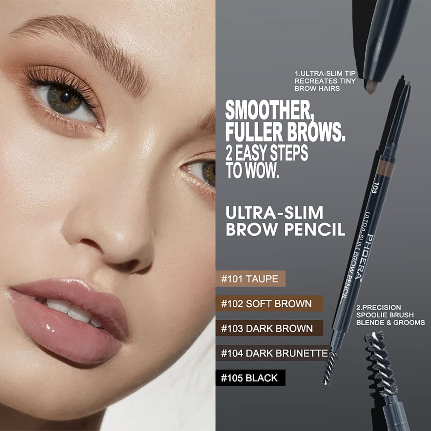 Natural Look Eyebrow Pencil, Long-Lasting & Waterproof, Precise Application, Vegan & Cruelty-Free 0.08g (103#Dark Brown)