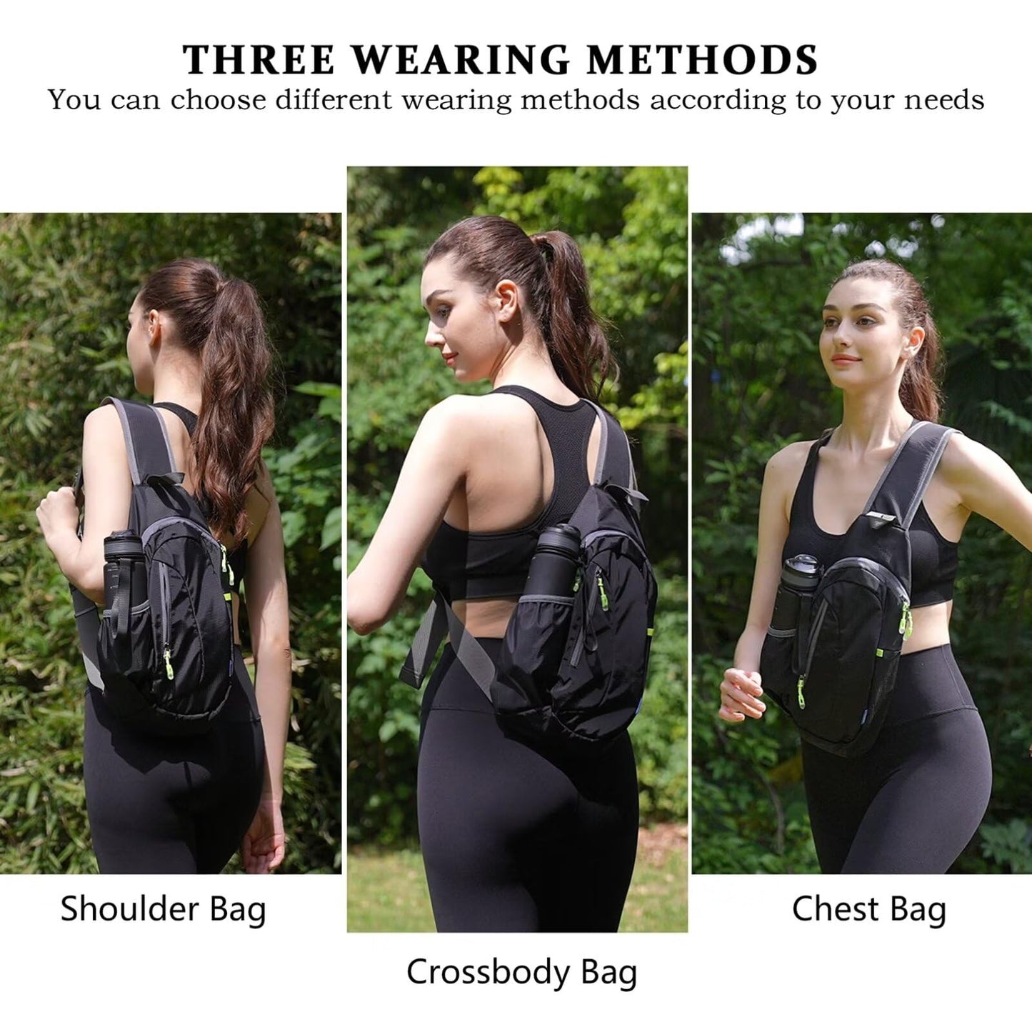 TITECOUGO Small Sling Bag Lightweight Crossbody Bag for Women Rucksack for Men Running Backpack Travel Chest Pack Shoulder Daypack for Hiking Outdoor Gym Work Sports Black/Black