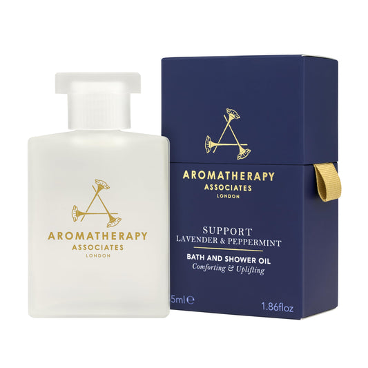 Aromatherapy Associates Bath and Shower Oil, Luxury Spa, Natural Bath, Bath Oil, Vegan, Cruelty Free, Environment Friendly (Support Lavender & Peppermint Bath and Shower Oil 55ml)