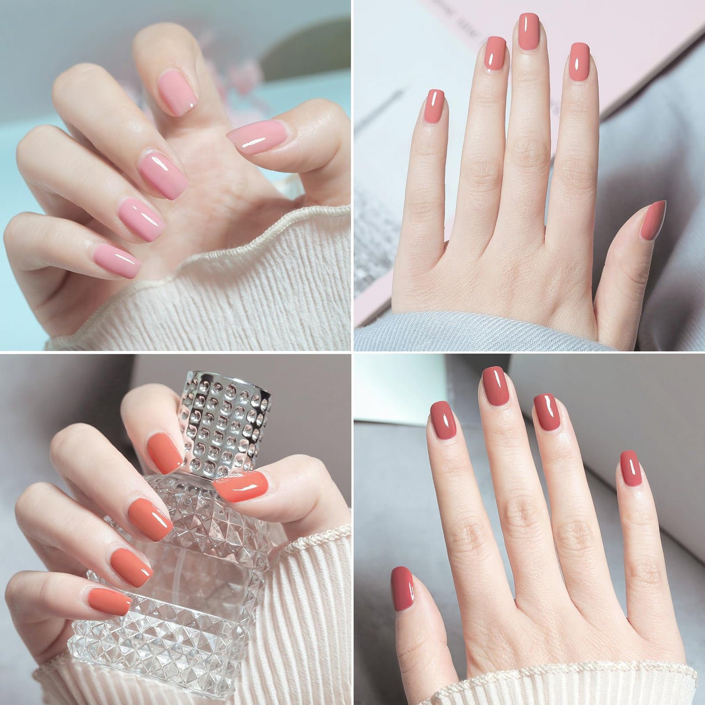 DMQ Pink Nail Polish Sets, 4Pcs French Nude Pink Nail Varnish Kit, Long Lasting & Quick Drying Nail Paint Gel for for DIY Manicure at Home - No Need UV/LED Lamp