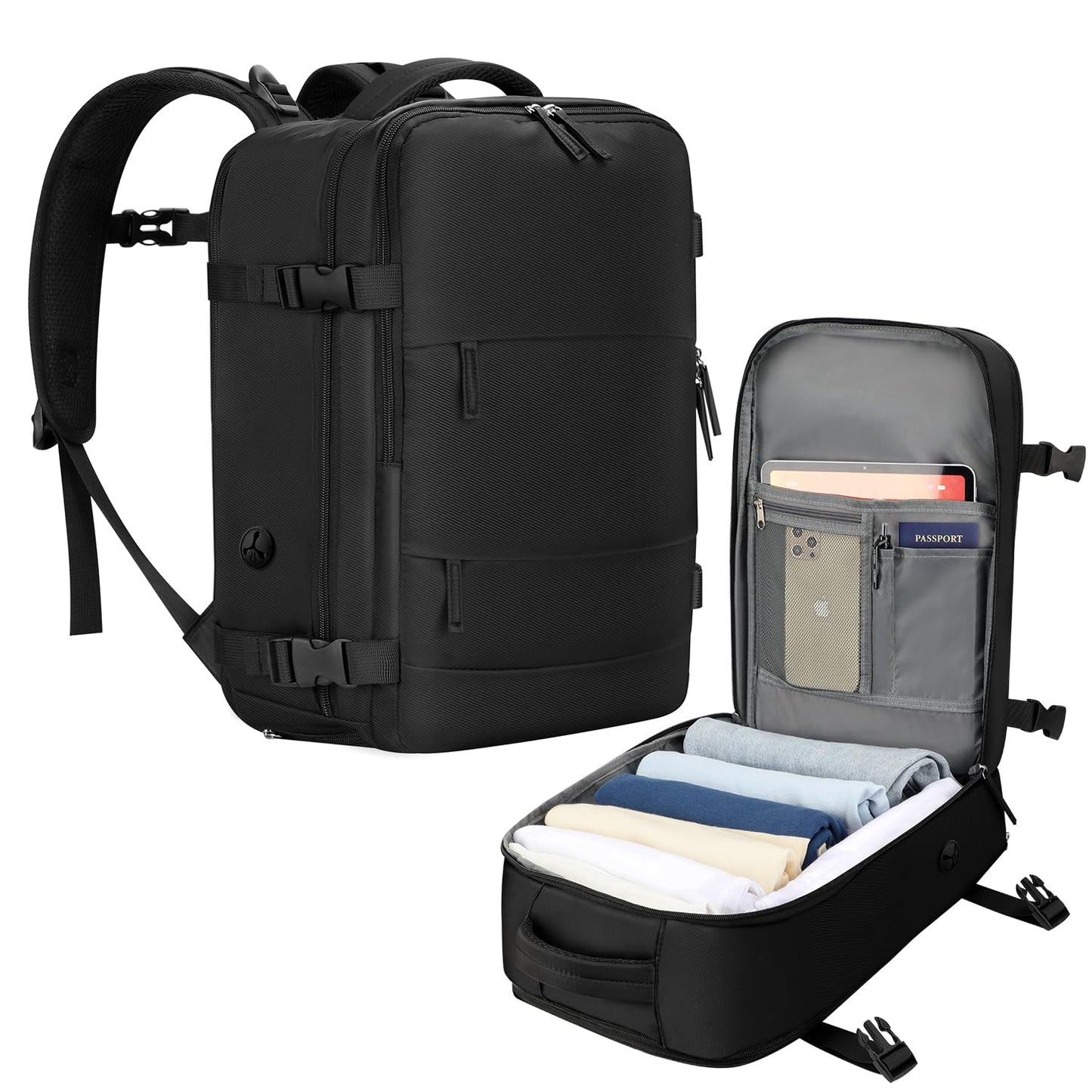 Cabin Bags for Ryanair 40x20x25 Underseat Travel Bag 11 Pockets Hand Luggage Bag Cabin Bag with Separate Shoe Pocket for Women & Men Carry on Bag, 20L, Black