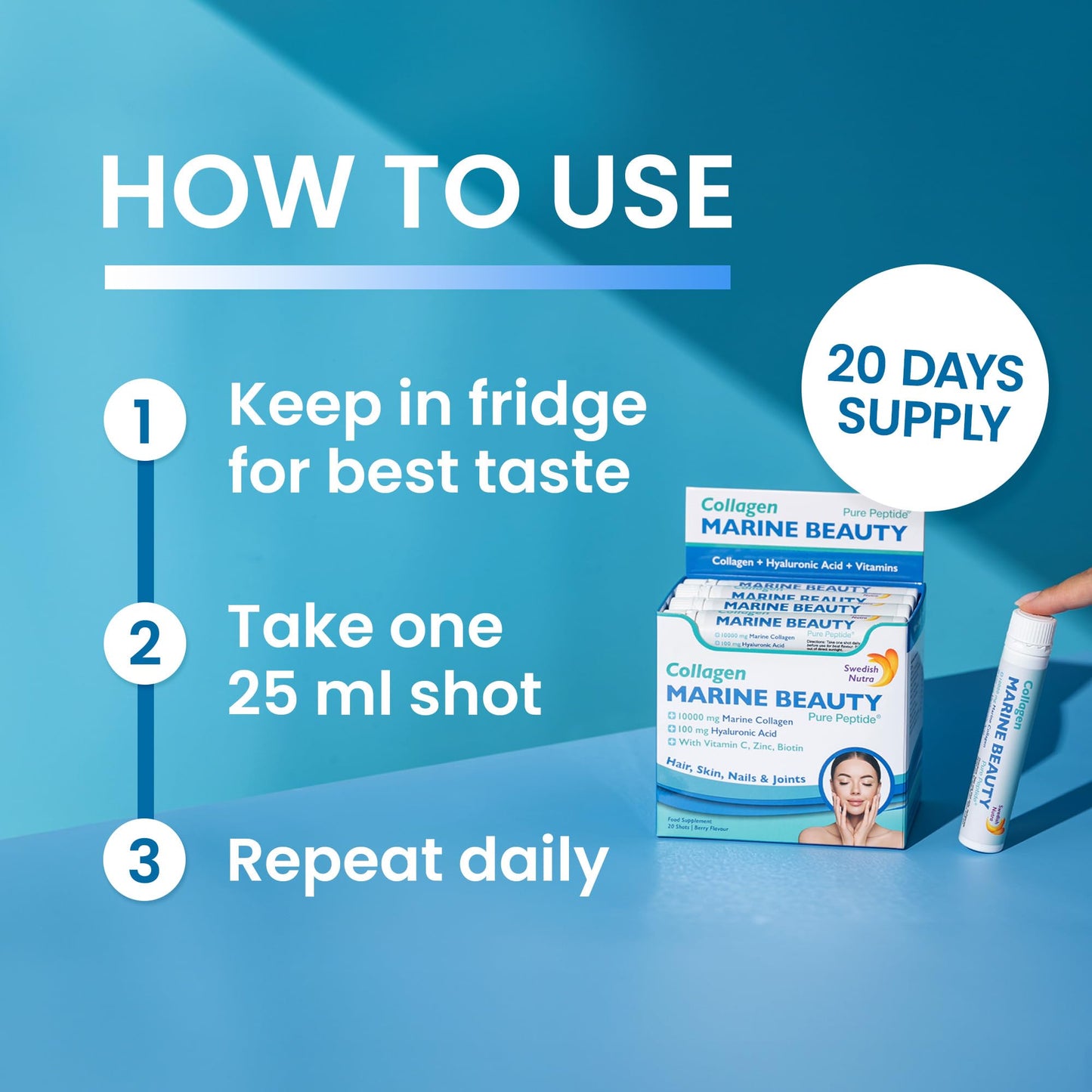 Swedish Nutra - Marine Beauty Shots - 2 Boxes, 40 Day Supply I 10000 mg Hydrolyzed Marine Collagen (Type I & III) I Skin, Hair & Nails I Higher Absorption
