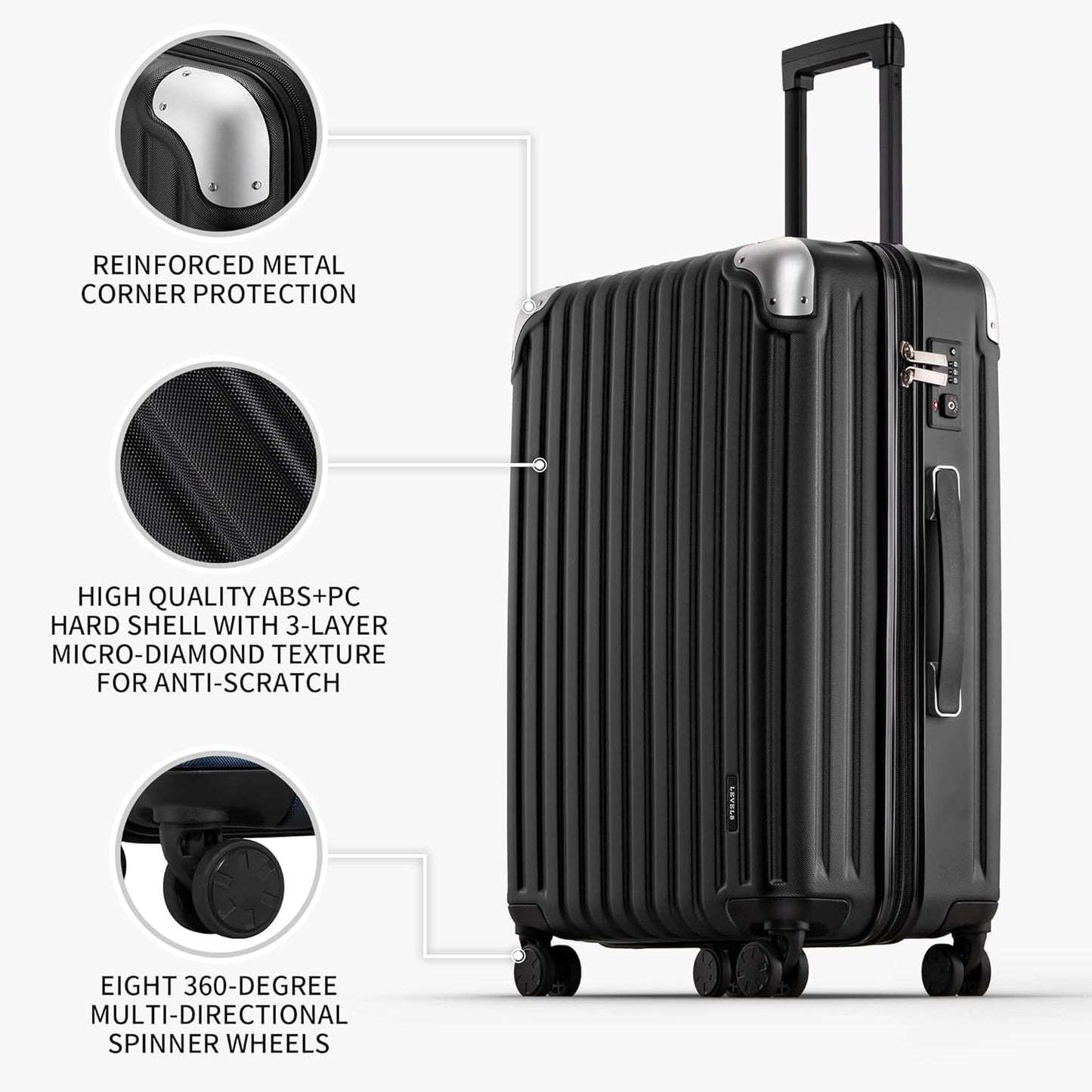 LEVEL8 Luggage 3-Piece Spinner Hardshell Set