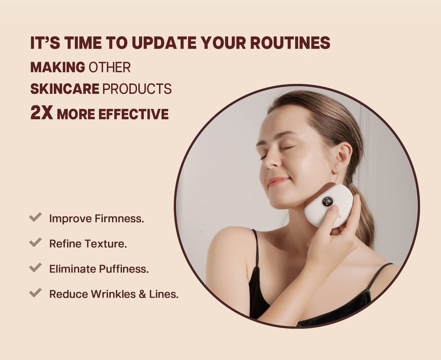 VRAIKO LUX1 LED Gua Sha Device, Bian Stone Gua Sha Facial Tool with Heat and Vibration, Face Massager for Anti-Aging Wrinkles Puffiness Skin Rejuvenation and Toning (Lux1 White)