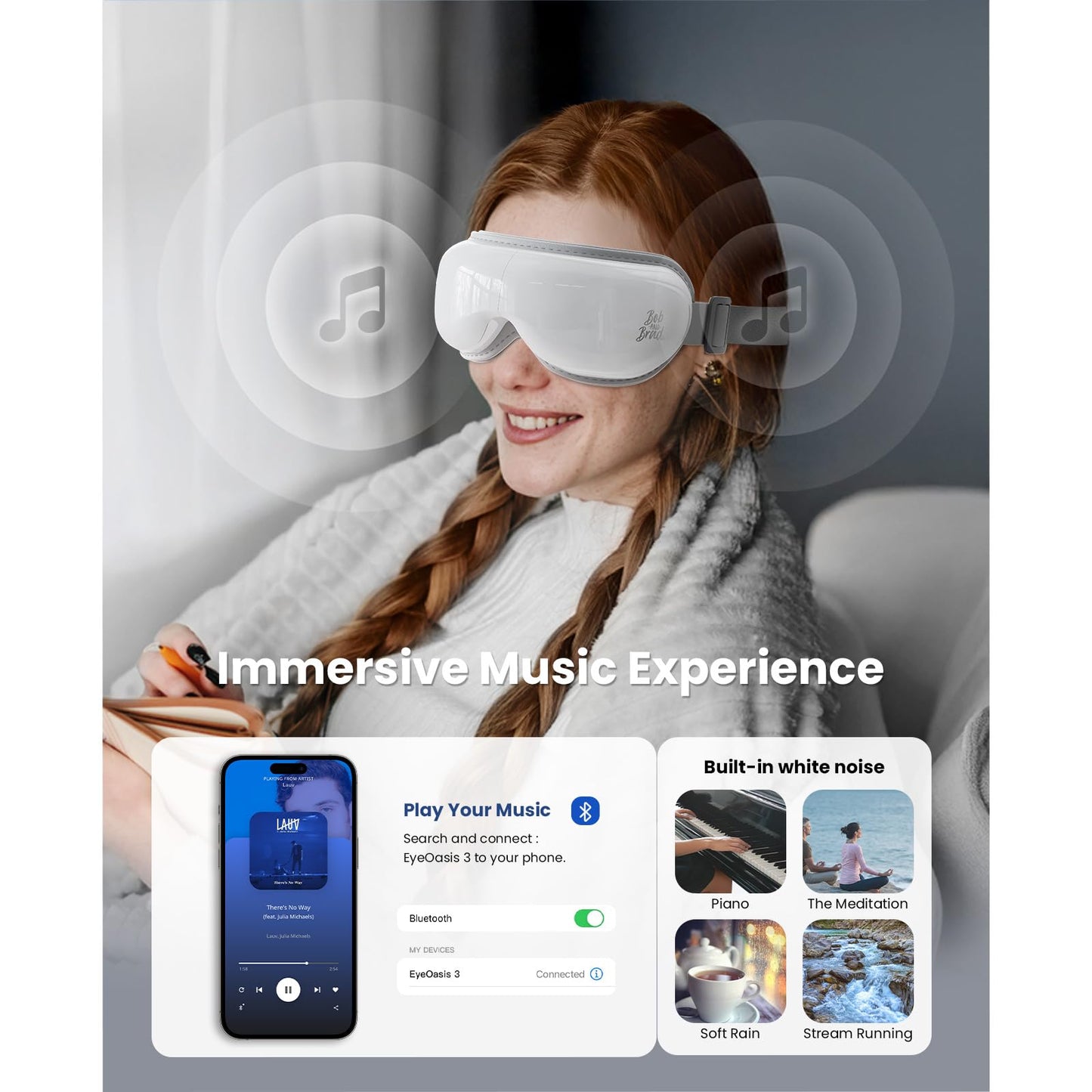 Bob and Brad EyeOasis 3 - Eye Massager with Heat and Cooling for Migraines, Electric Sleep Eye Mask with Music for Puffy & Dry Eyes, Dark Circles, Eye Strain Relaxation, Gifts for Women/Men