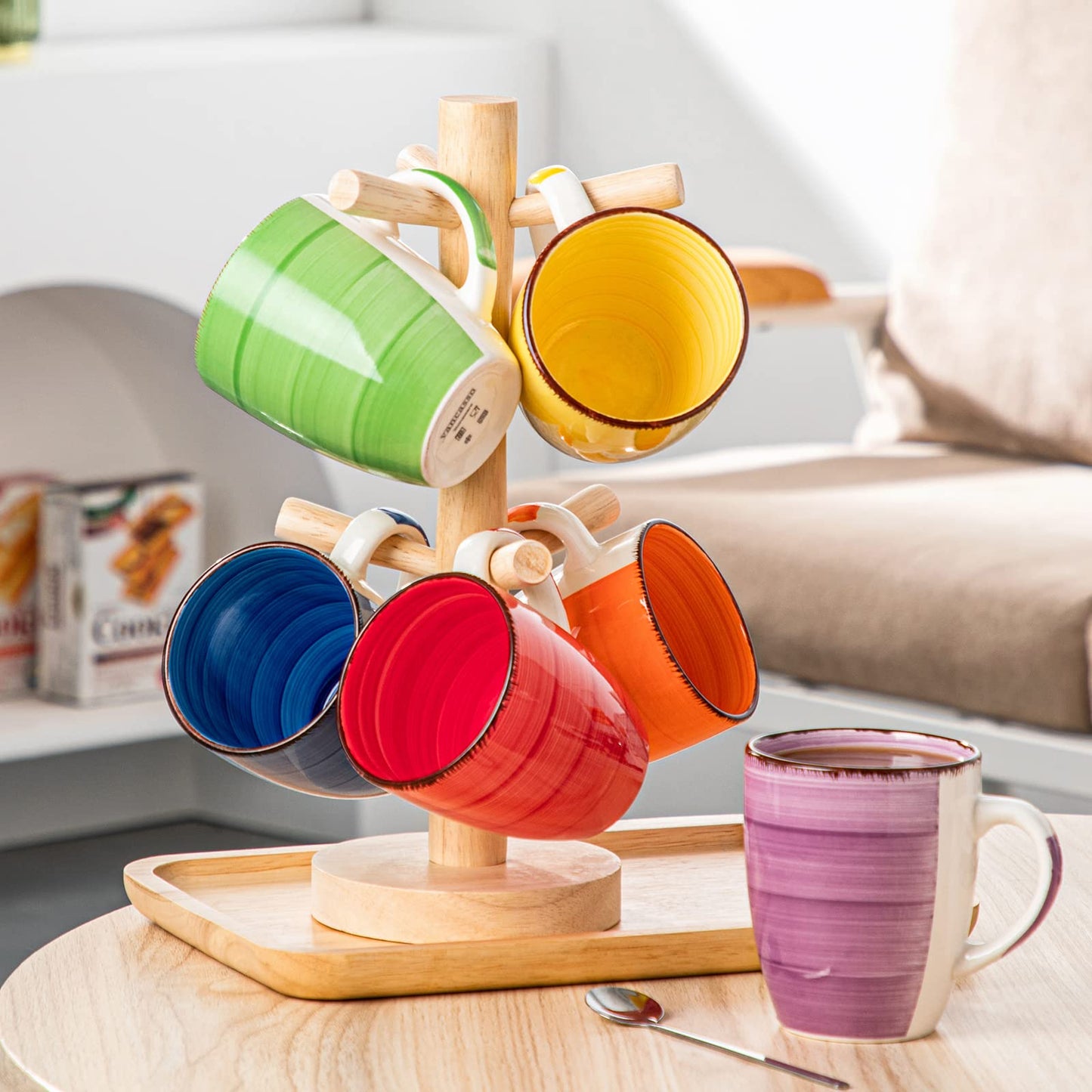 vancasso Bonita Mugs Set of 6, 360ml Stoneware Coffee Cup and Mug, Microwave & Dishwasher Safe Tea Cups, Large Mugs for Hot Drinks, Warm Color