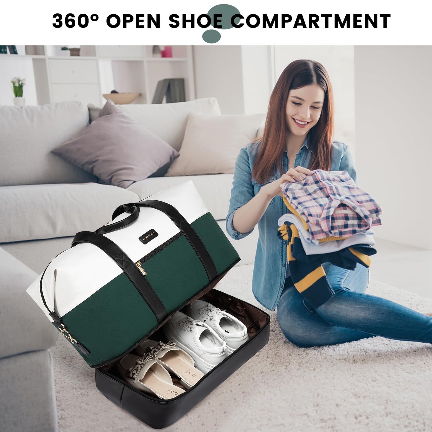 LOVEVOOK Travel Weekend Bag for Women, Waterproof Overnight Hospital Holdall Bags with Shoes Compartment & Trolley Sleeve, Travel Duffle Cabin Carry On Hand Luggage Bag for Ryanair easyJet