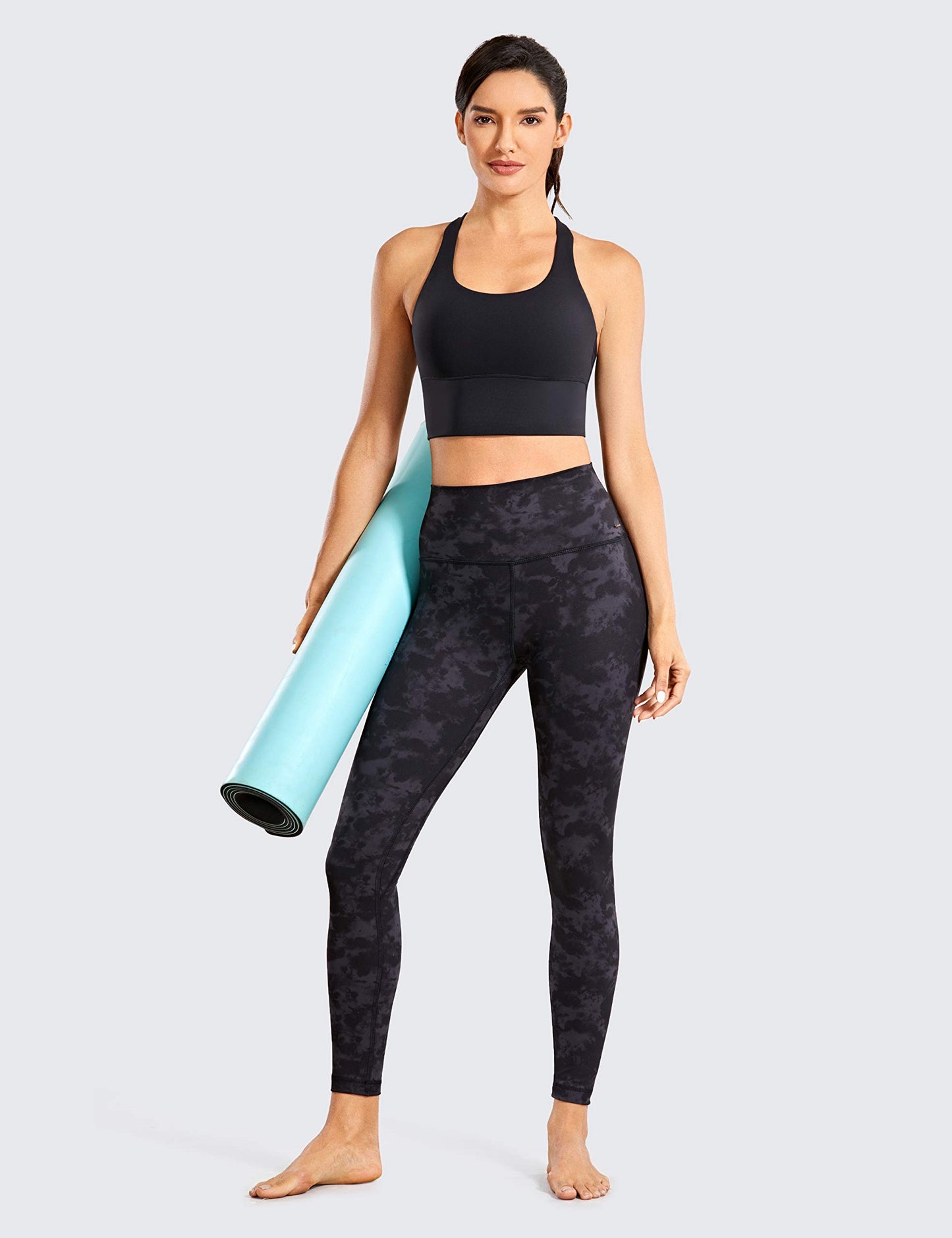 CRZ YOGA Women's Longline Strappy Sports Bras Fitness Bra Wirefree Padded Yoga Crop Tops with Built in Bra Black S