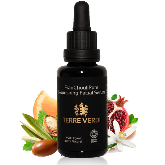Terre Verdi Certified Organic Face Serum - FranChouliPom - Vegan Facial Serum - Anti Aging Face Serum & Face Oil with Argan Oil, Neroli, Frankincense, Patchouli, Pomegranate Oil - Cruelty Free - 30ml