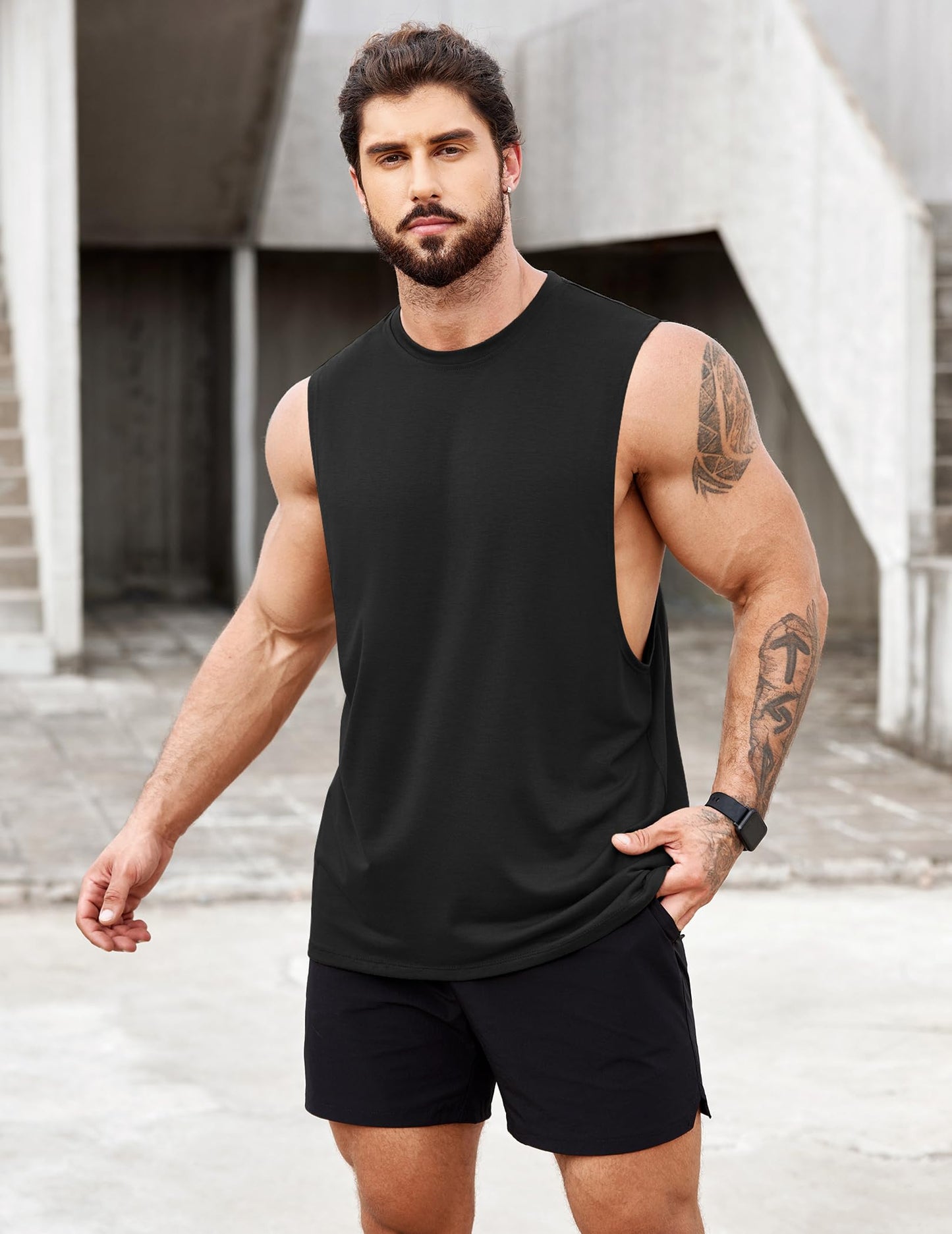COOFANDY Men's Gym Tank Tops Sports T Shirt Fitness Workout Muscle Sleeveless Vest for Men UK Loose Fit Black White XL