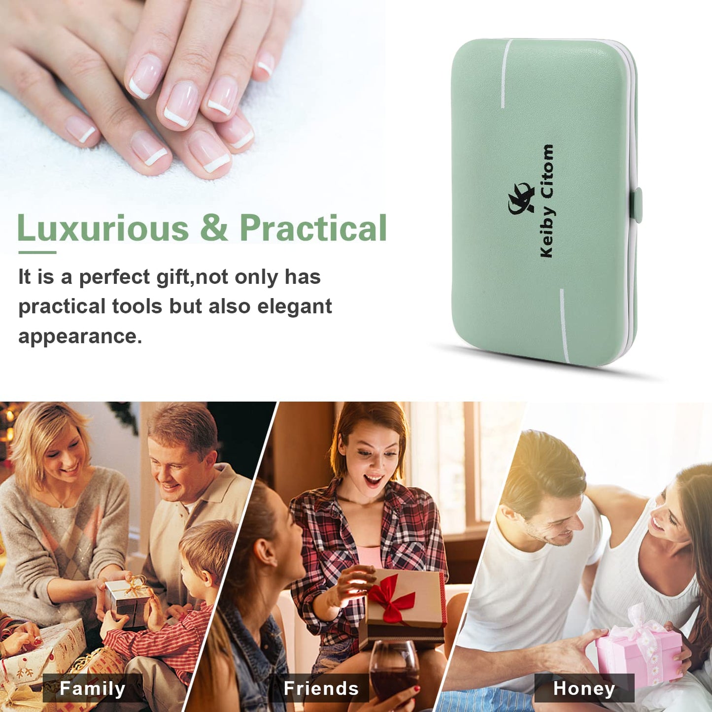 Manicure Set 10pcs Professional Nail Clippers Kit Pedicure Care Tools-Stainless Steel Grooming Tools for Travel (Green)