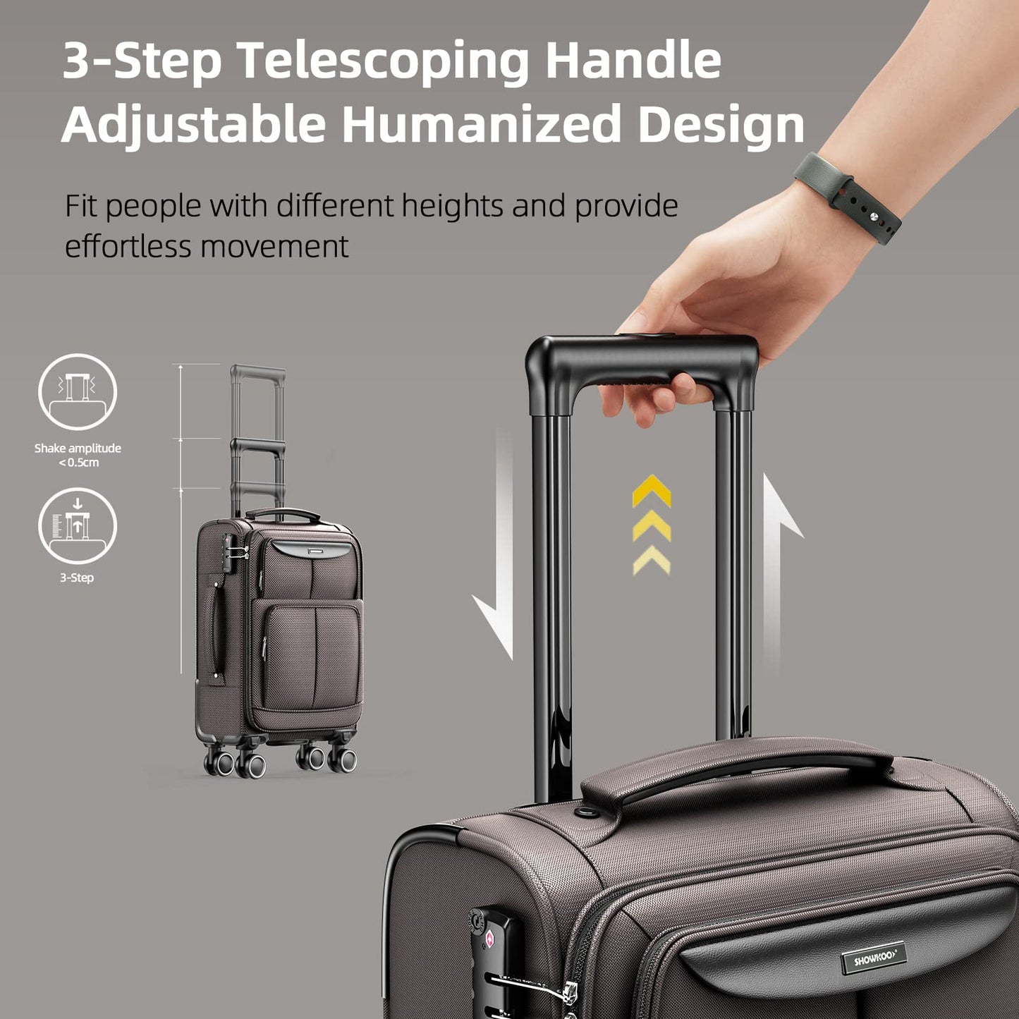 SHOWKOO Suitcase Sets 3 Piece Softshell Expandable Lightweight Durable Travel Luggage with Double Spinner Wheels TSA Lock, 20" 24" 28" Light Coffee