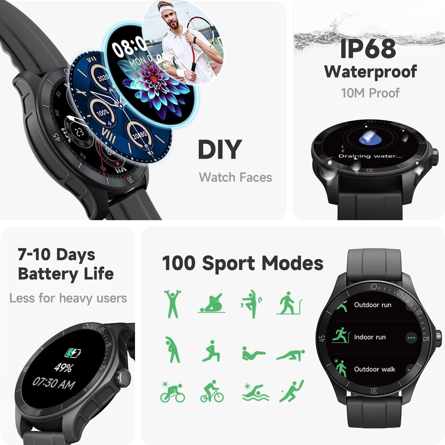 TOOBUR Smart Watch for Men Alexa Built-in, 44mm Fitness Tracker with Answer/Make Calls, IP68 Waterproof/Heart Rate/Sleep Tracker/100 Sports, Fitness Watch Compatible Android iOS