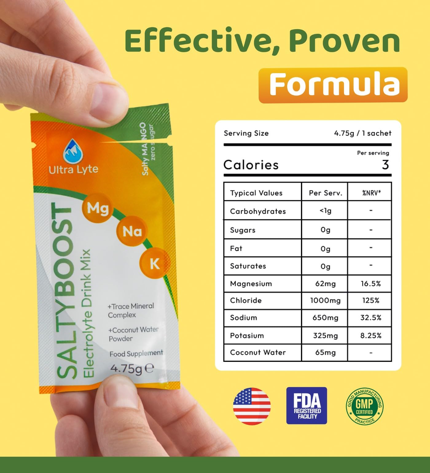 Ultra Lyte Electrolytes Drink Mix - Sugar-Free Sachets with High Sodium, Trace Minerals, and Coconut Water - Hydration for Sports, Fitness, and Recovery (12 Servings (Pack of 1), Salty Mango)