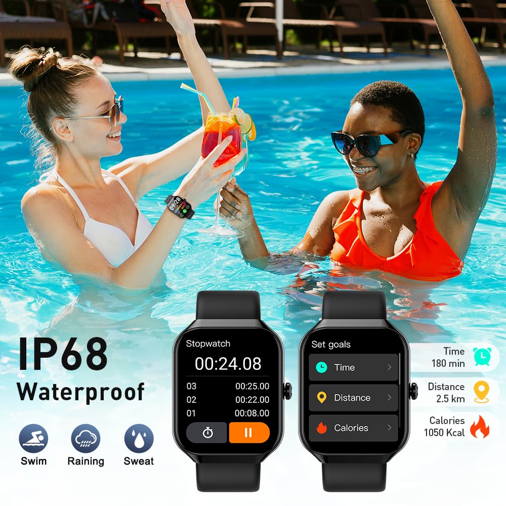 Smart Watch for Men Women Answer/Make Calls, 1.96" HD Smartwatch, Fitness Watch with Heart Rate/Sleep Monitor/Pedometer, 110+ Sports Activity Trackers, IP68 Waterproof Fitness Tracker for iOS Android