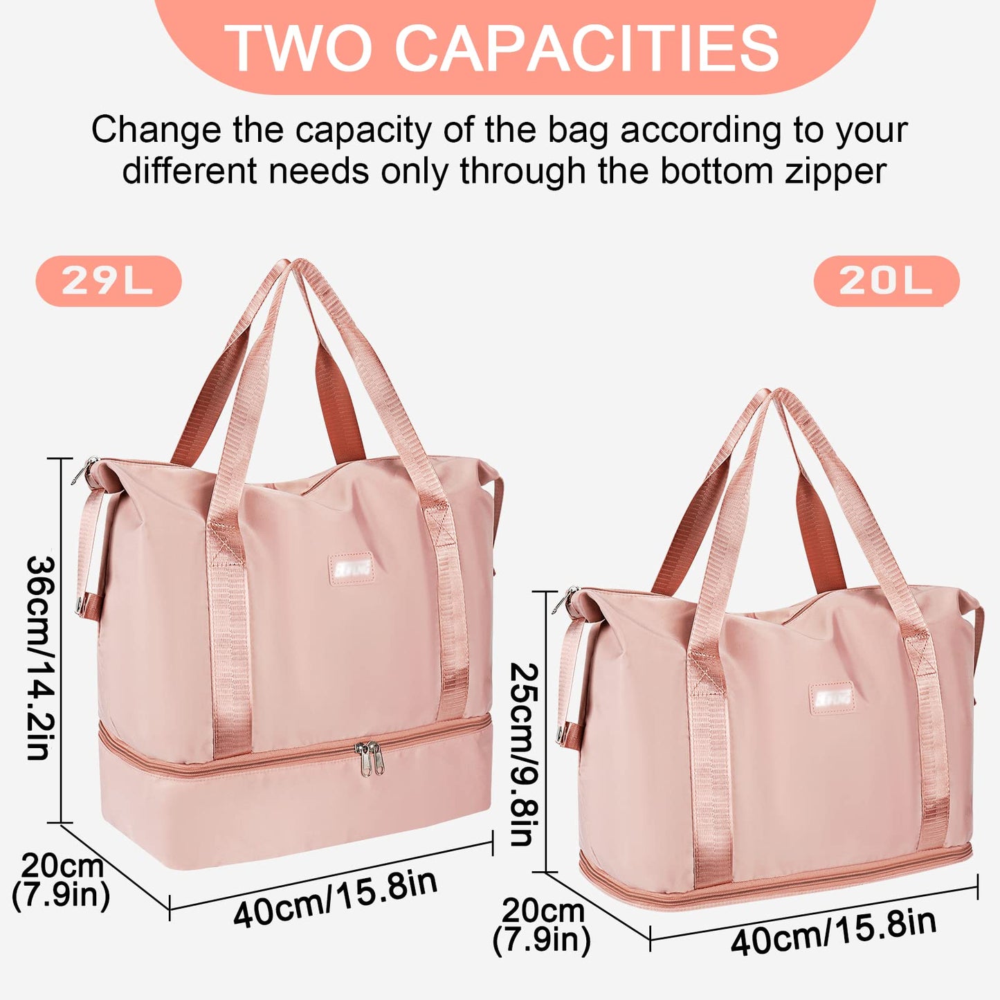 CS COSDDI Travel Duffel Bag, 29L Weekend Bag with Trolley Sleeve, Dry & Wet Seperated Sports Gym Bag Waterproof Carry On Bag for Women Men Weekender Hospital Bag