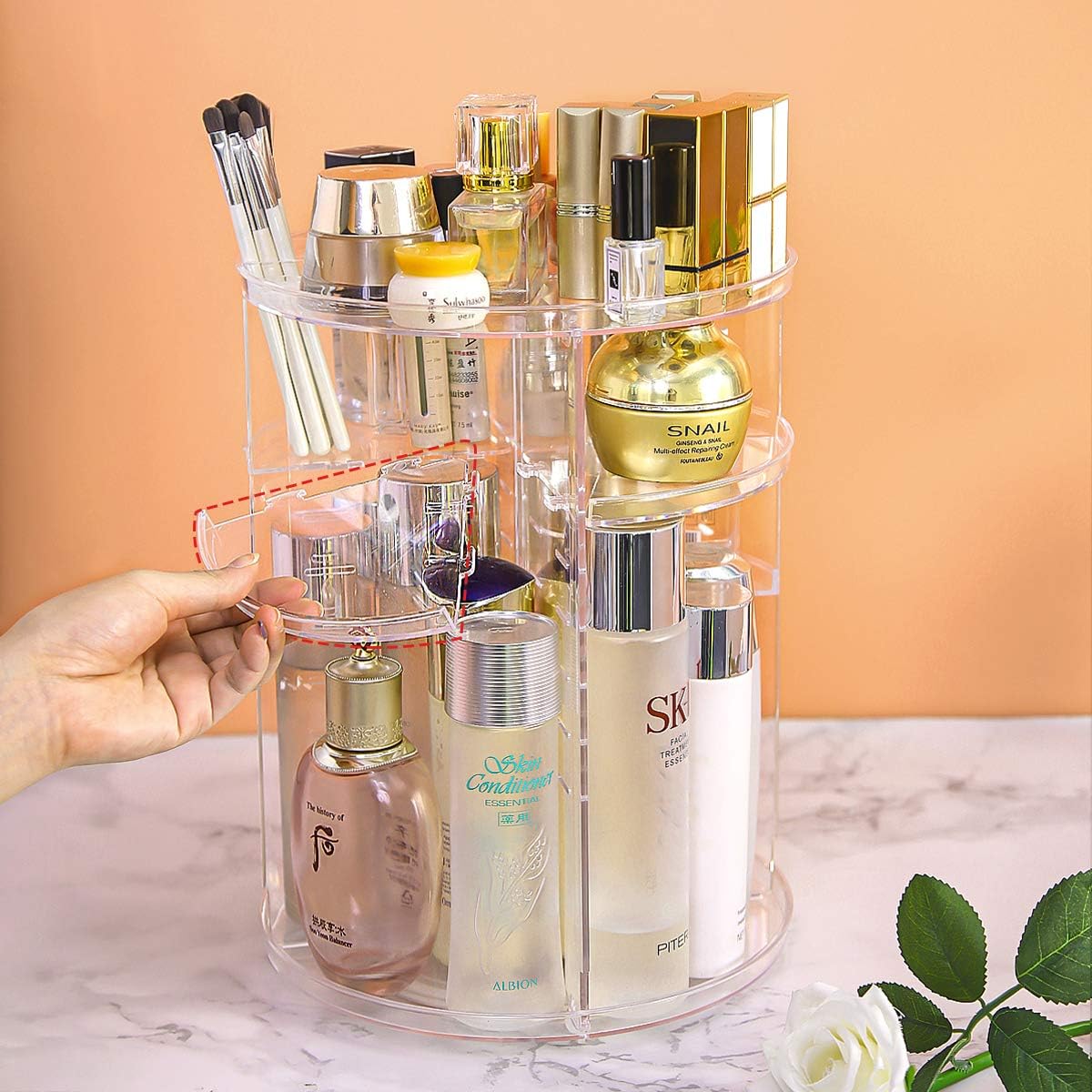 YIEZI 360 Rotating Acrylic Makeup Organiser, Multi-function Adjustable Spinning Holder, Storage Cosmetic, Skincare, Perfume and Accessories, Great for Beauty Vanity, Bedroom, Bathroom, Kitchen - Clear