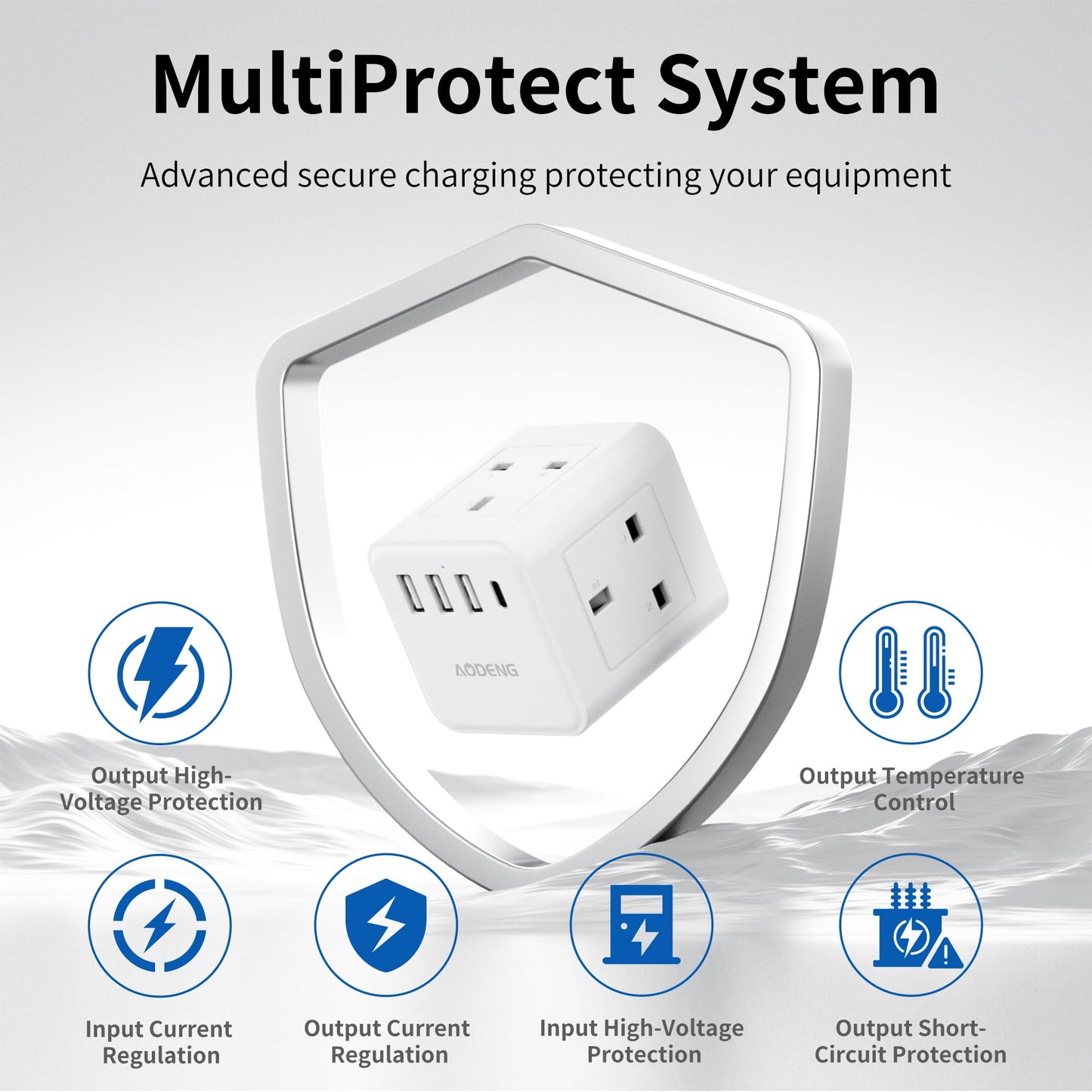 UK to European Plug Adapter with 1.5M Extension Cable, Aodeng 4 Way Travel Extension Lead with 4 USB Compact Type E/F Travel Adapter for Germany France Spain Poland Greece Netherlands etc.