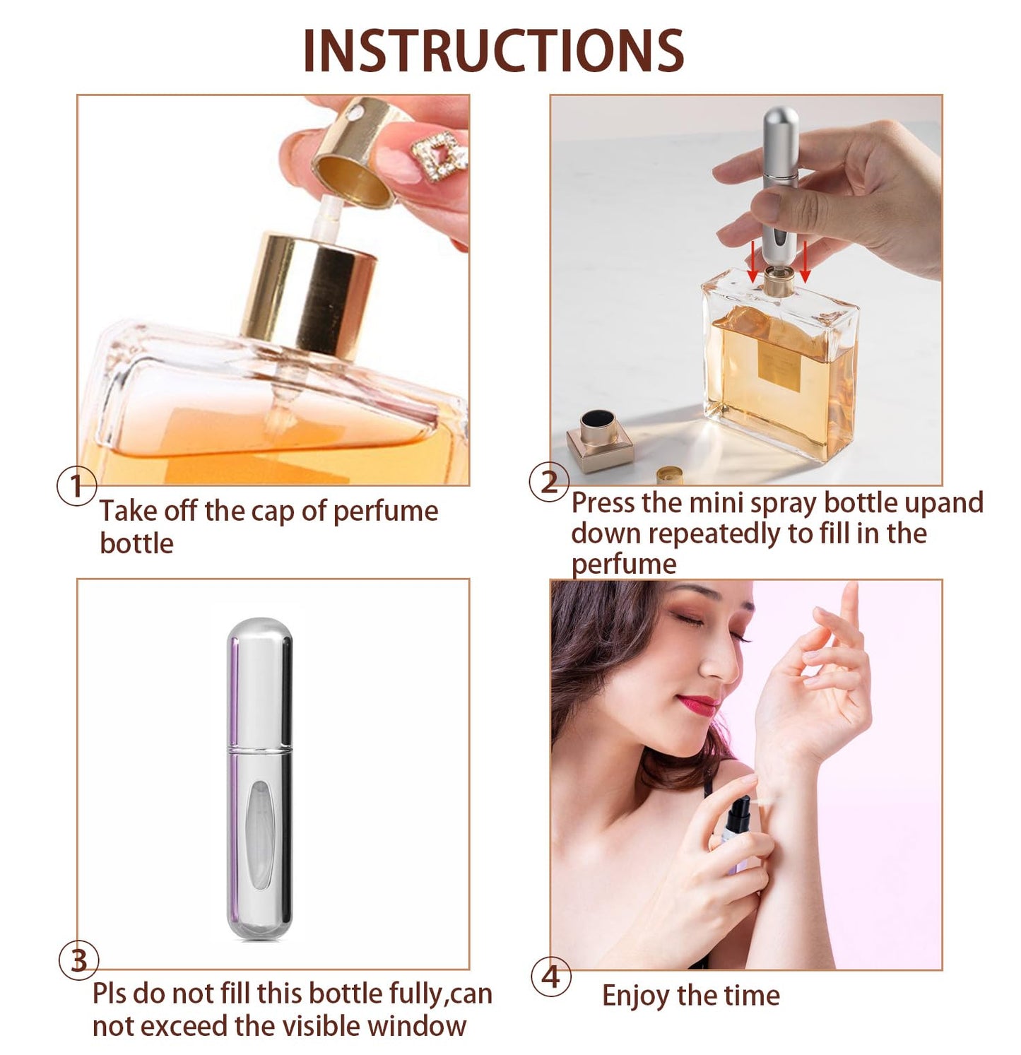 4PCS 5ml Perfume Atomiser Refillable Bottles Portable Mini Spray Travel Bottle Easy to Refill Empty Atomizer Bottle for Purse Handbag Pocket Luggage,Bright Color