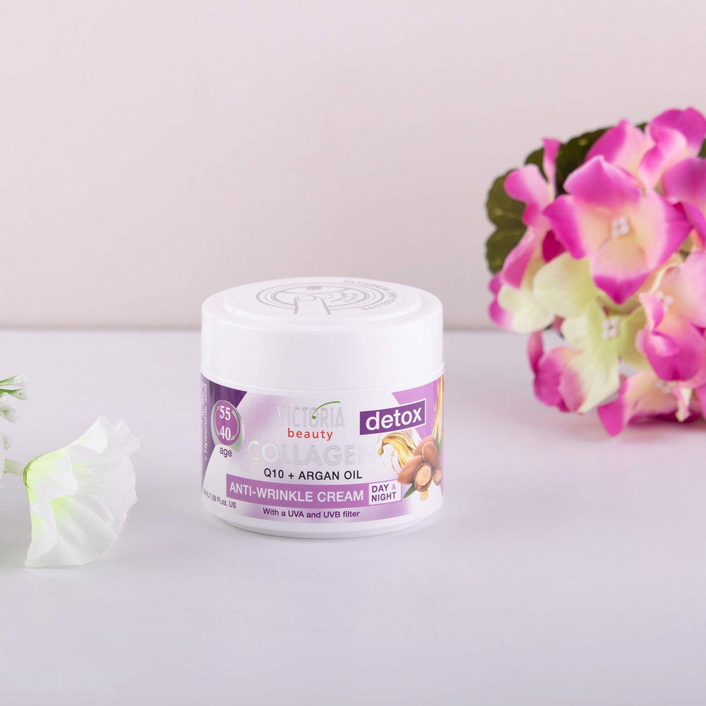 Victoria Beauty Face Cream for Mature Skin (Age 40-55) - Day and Night Anti Aging Anti Wrinkle Moisturiser with Collagen, Q10 and Argan Oil - UVA/UVB Filter, 50ml