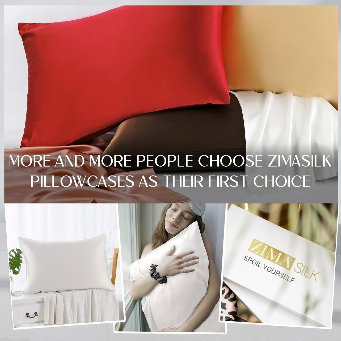 ZIMASILK 100% Mulberry Silk Pillowcase for Hair and Skin Health, Both Sides 19 Momme Premium Grade 6A Silk, Soft & Smooth, 600 Thread Count, with Hidden Zipper, 1pc (Standard 50x75 cm, White)