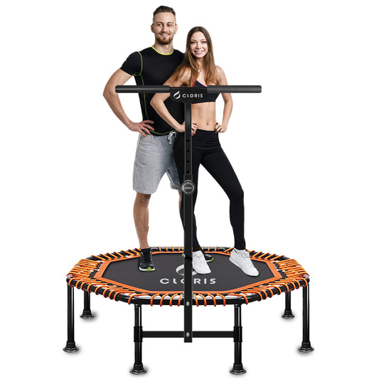 CLORIS 48'' Foldable Fitness Trampoline - Max Load 400lbs / 450lbs, Rebounder with Adjustable Foam Handle Indoor/Outdoor Fitness Body Exercise (48'' Orange)