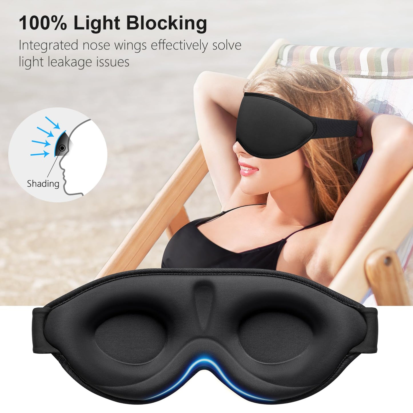 Gritin 100% Light Blocking Sleep Masks for Men & Women-Zero Pressure Sleeping Eye Mask -3D Ergonomic Design Eye Movement and Eyelash Friendly, Ultra Comfortable Blindfold for Sleeping