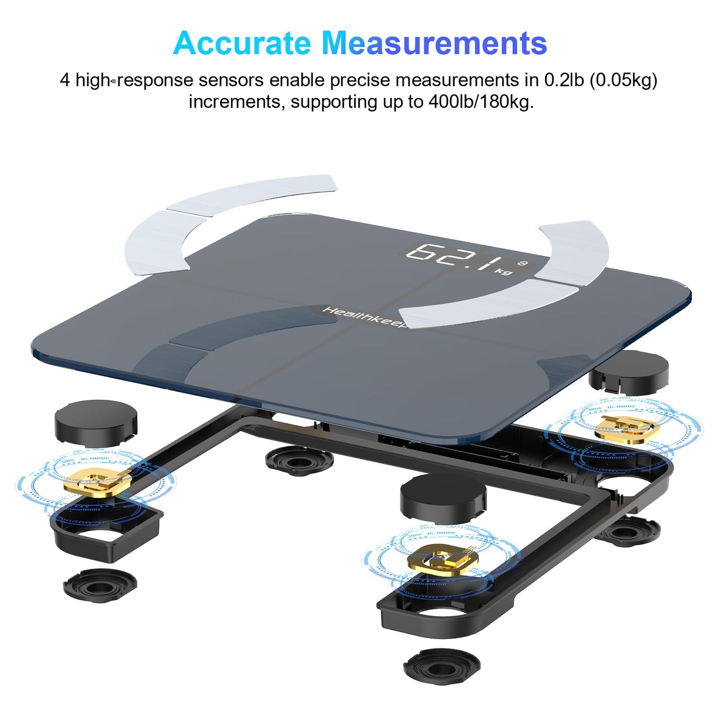 Healthkeep Scales for Body Weight with App 13 Body Composition Metrics, Smart Digital Bathroom Scales Bluetooth Weighing Scale Compatible with iOS Android, Max 400lb/180kg, Blue