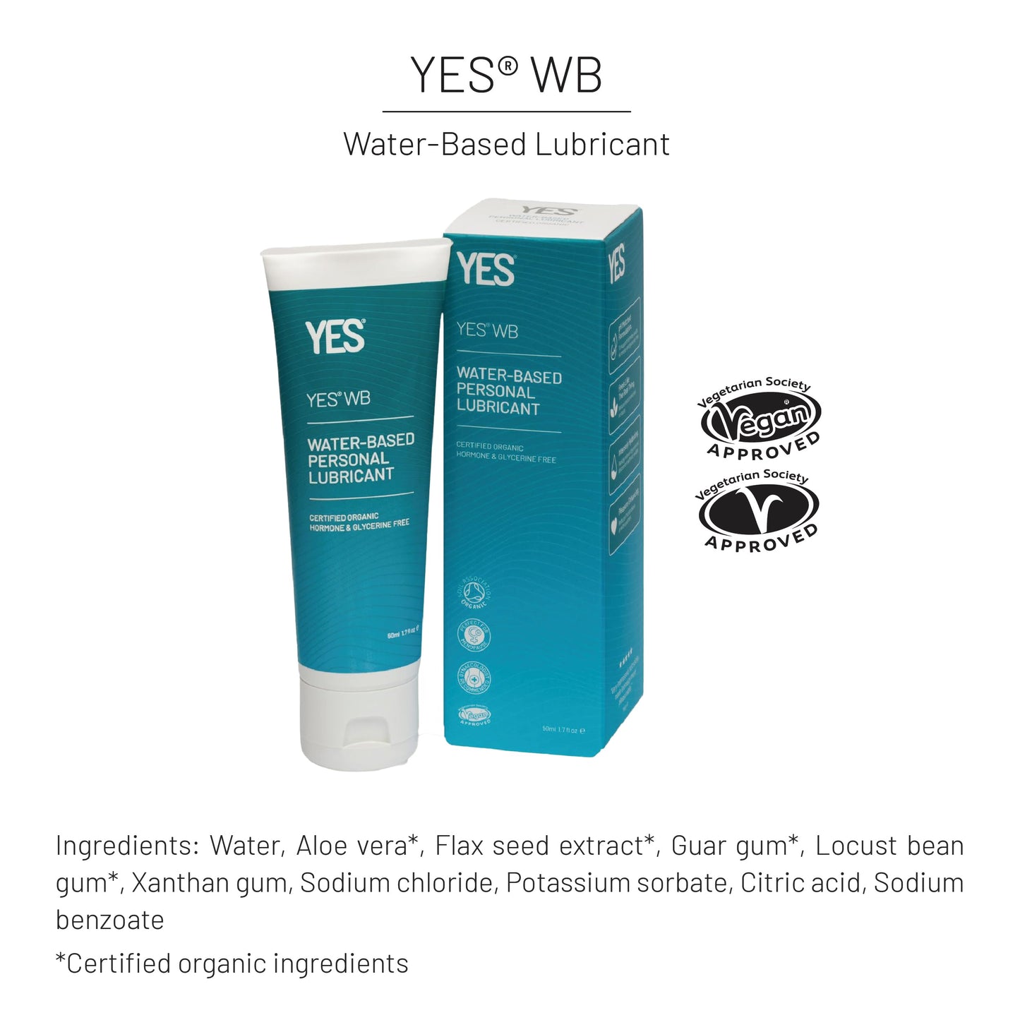 YES WB Water-Based Personal Lubricant | Intensely Hydrating Water-Based Lube | Certified Organic | Made Without Hormones or Glycerine | pH Matched (100ml)
