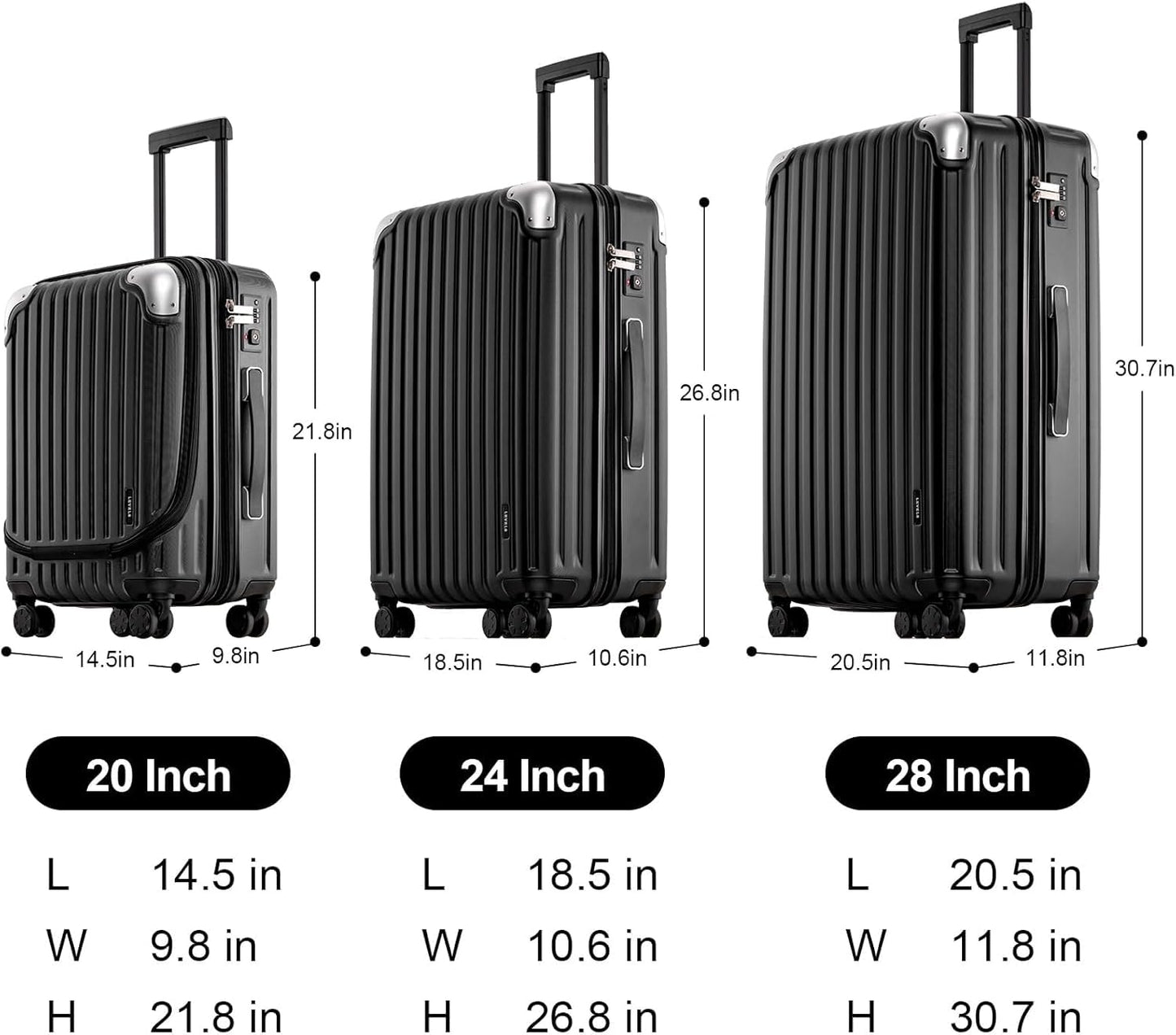 LEVEL8 Luggage 3-Piece Spinner Hardshell Set