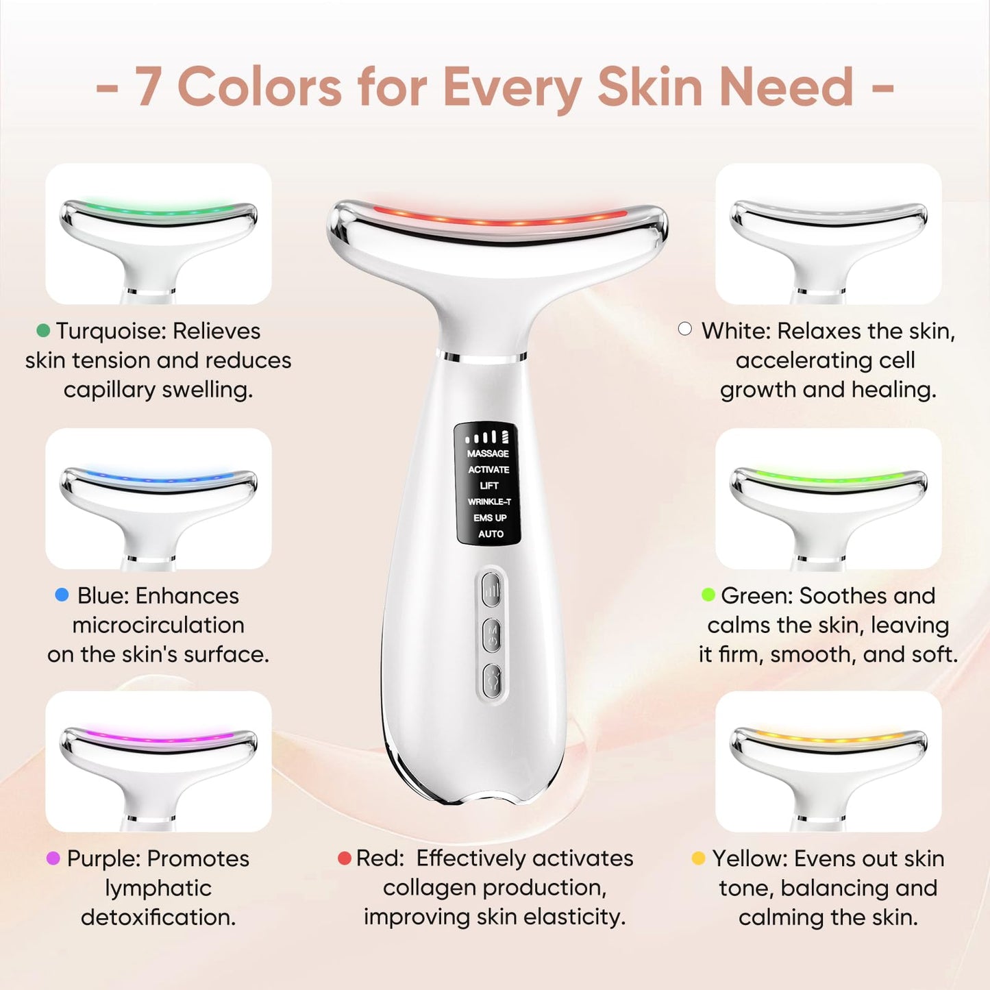 Face Lifting Facial Massager Device：Electric Skin Face Lift 6 Modes 7 LED - 42°C EMS Microcurrent Massager Skin Tightening Neck Lift Device -Anti-Wrinkle Facial Care Lifting Toning Firming for Women