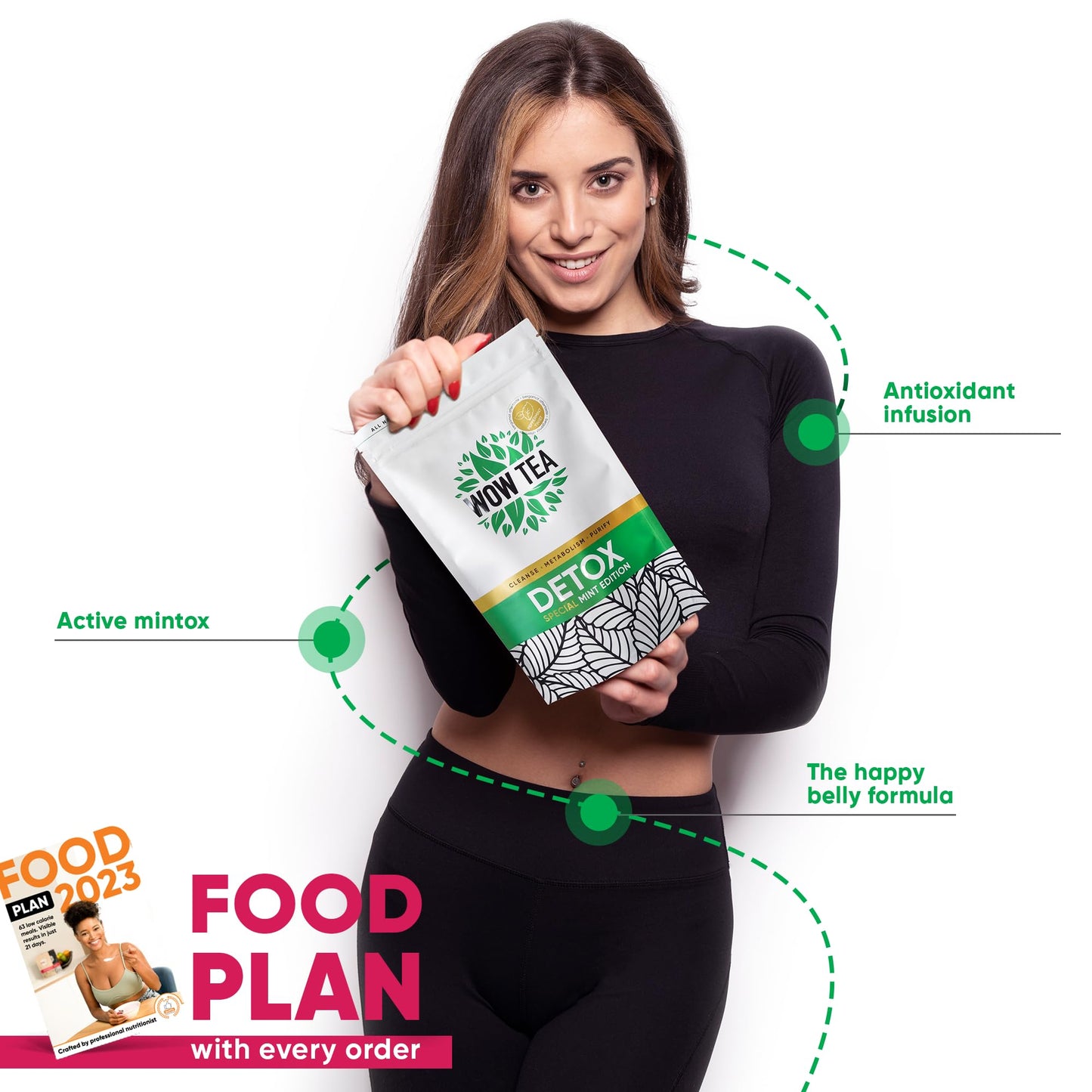 WOW TEA Mint Detox - Full Body Cleanse, Gut Health & Slimming Effect, Belly Bloating Relief