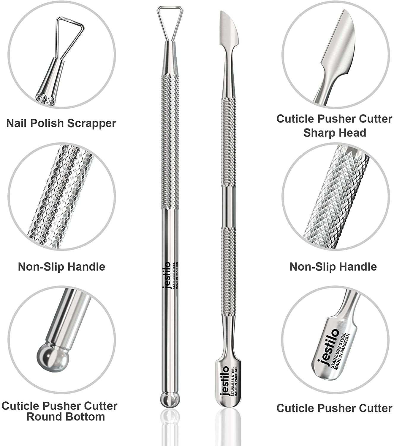 Jestilo Cuticle Pusher and UV Gel Nail Polish Remover [Pack of 2] Cuticle Remover & Trimmer | Nail Art Tools Scraper and Cleaner