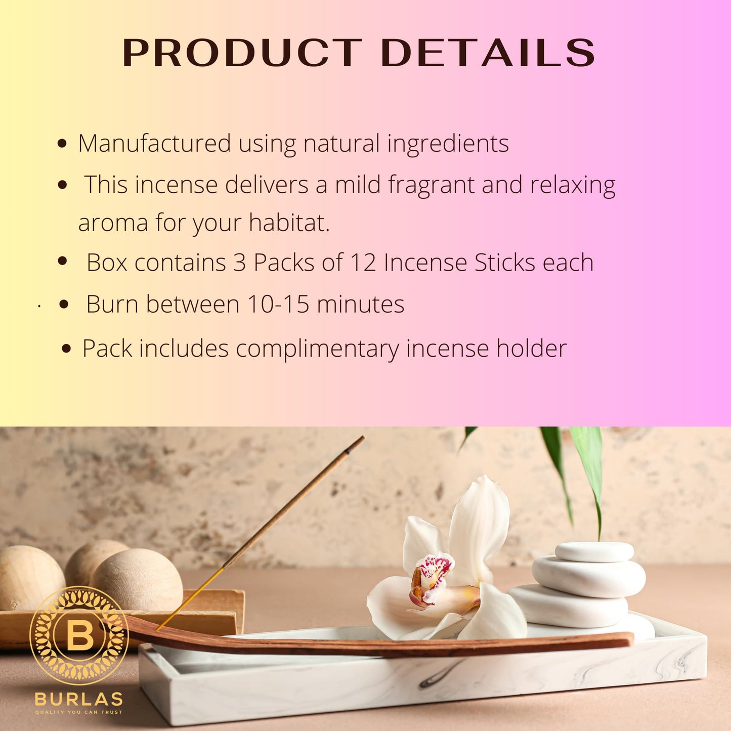 Satya Meditation Incense Sticks 3-Pack with Burlas Holder, 15g pack, Hand Rolled for Relaxation, Meditation, Yoga, Meomatherapy, Spa, Weddings, Healing and Positivity