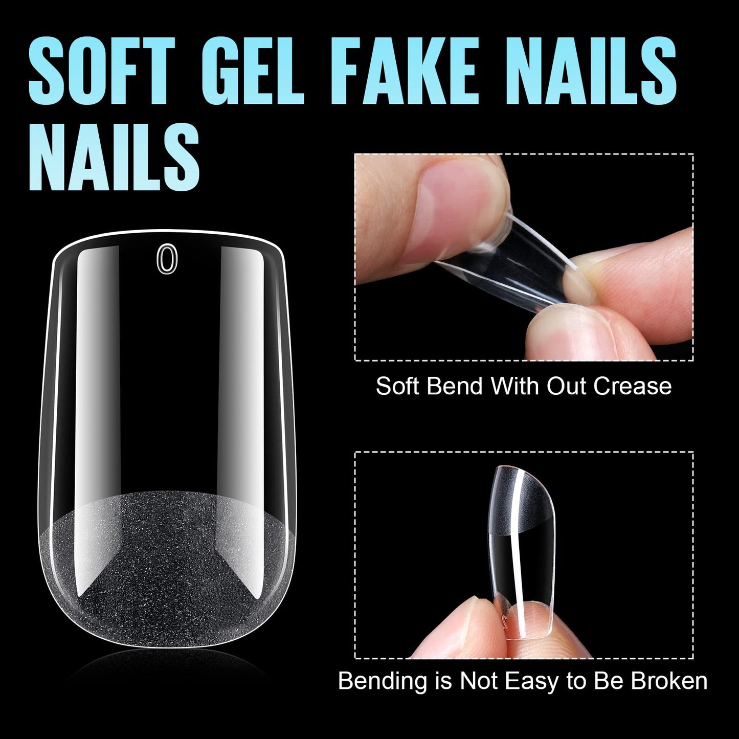 TOMICCA Square Shaped Short Nail Tips - 192PCS Half Matte Soft Gel, No File Needed- Full Cover False Nails, Clear Acrylic & Strong Tips for Press On Extension - 12 Sizes